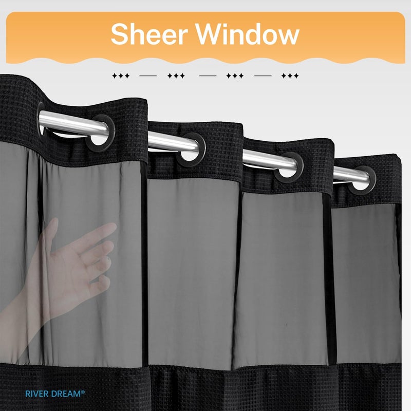 River Dream Heavyweight No Hooks Required Dotted Waffle Weave Shower Curtain with Snap in Liner -Stall 54W x 80H,Hotel Grade,Spa Like Bath Curtain,Black - Image 3